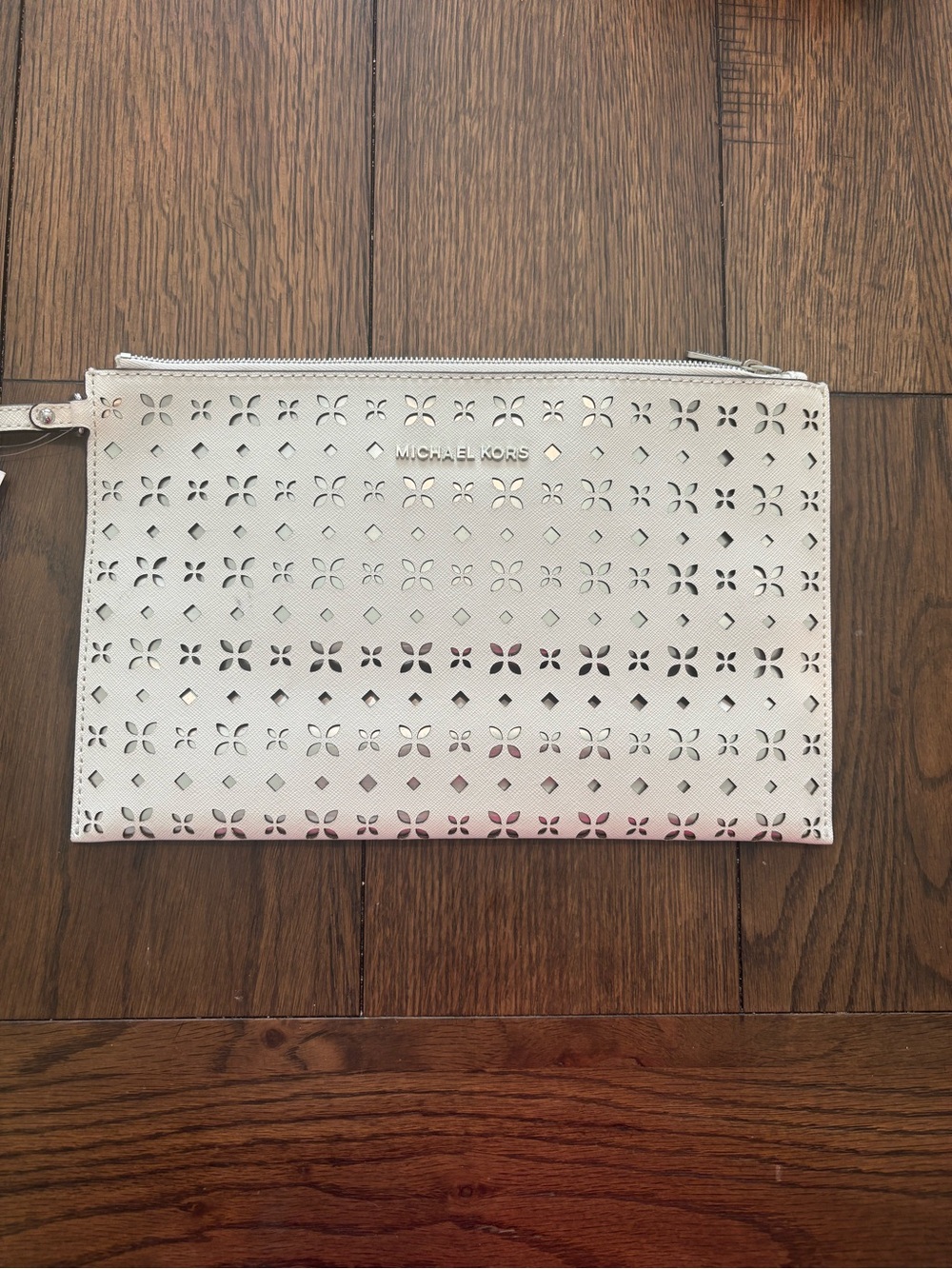 Michael Kors Cream Perforated Leather Wristlet Clutch